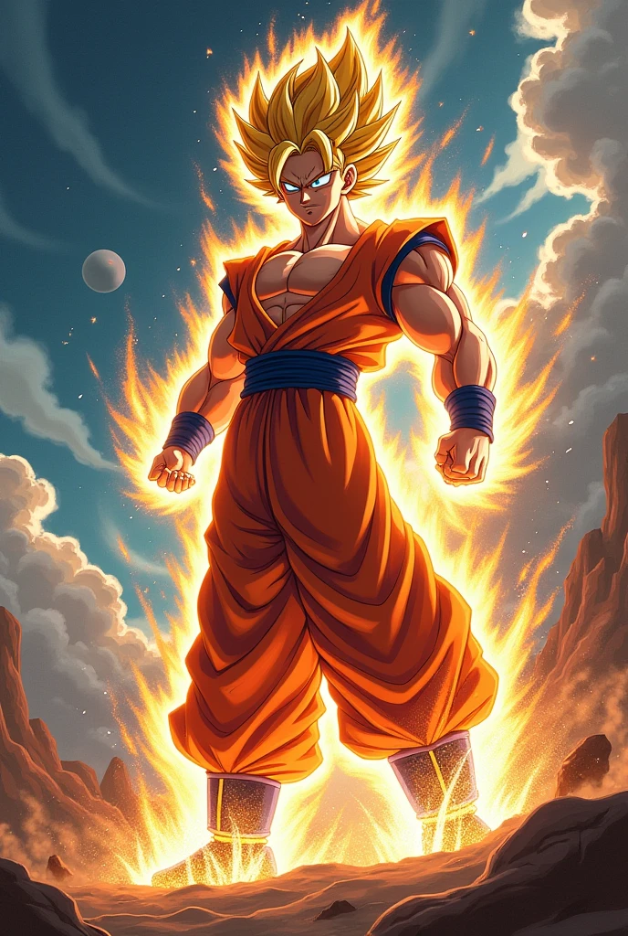Goku is shooting lasers out of his eyes.