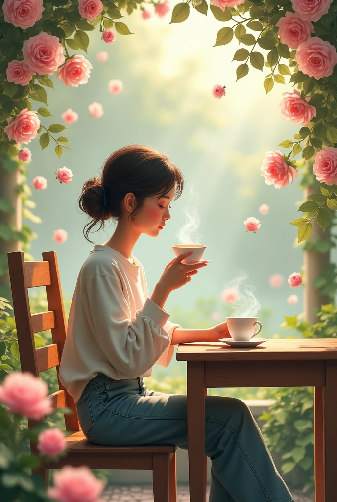 Tea with rose morning view