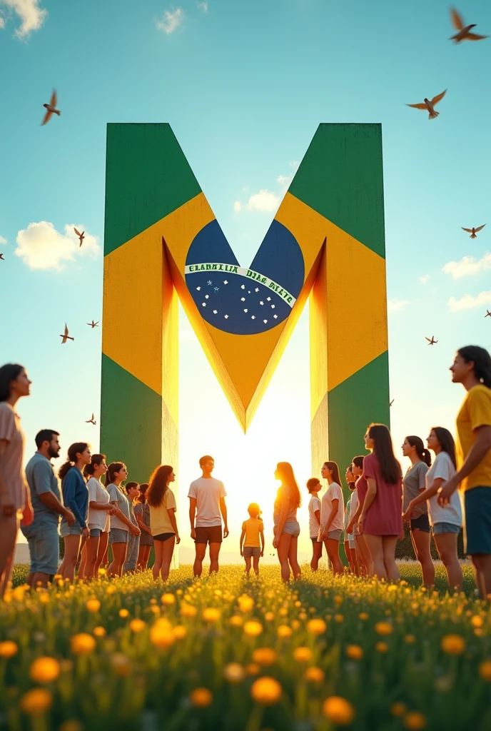 Scene opens on a bright, clear spring day. The sky is a brilliant blue, and the air is filled with the scent of blooming flowers. Birds chirp softly in the background, adding to the serene atmosphere.
The camera slowly zooms in on a large, capital letter 'M' standing tall in the center of a beautiful meadow. The letter 'M' is adorned with the vibrant colors of the Brazilian flag—green, yellow, blue, and white—shimmering in the sunlight.
Around the letter, a diverse group of people of all ages and backgrounds stand in awe, their faces lit with smiles and expressions of hope. They are all gazing at the letter with a sense of wonder and positivity.
A soft, ethereal light begins to glow behind the letter 'M', gently illuminating the scene without casting any shadows. The light is warm and inviting, symbolizing hope and a brighter future.
The camera pans around, capturing the joyful and hopeful expressions of the people as they continue to admire the letter. The scene is peaceful, with a gentle breeze rustling through the leaves and flowers.
The camera slowly pulls back, revealing the entire scene—the letter 'M', the people, and the surrounding beauty of the spring day. The light behind the letter continues to shine softly, filling the screen with warmth.
The screen fades to black, with the words: "Hope Springs Eternal."
