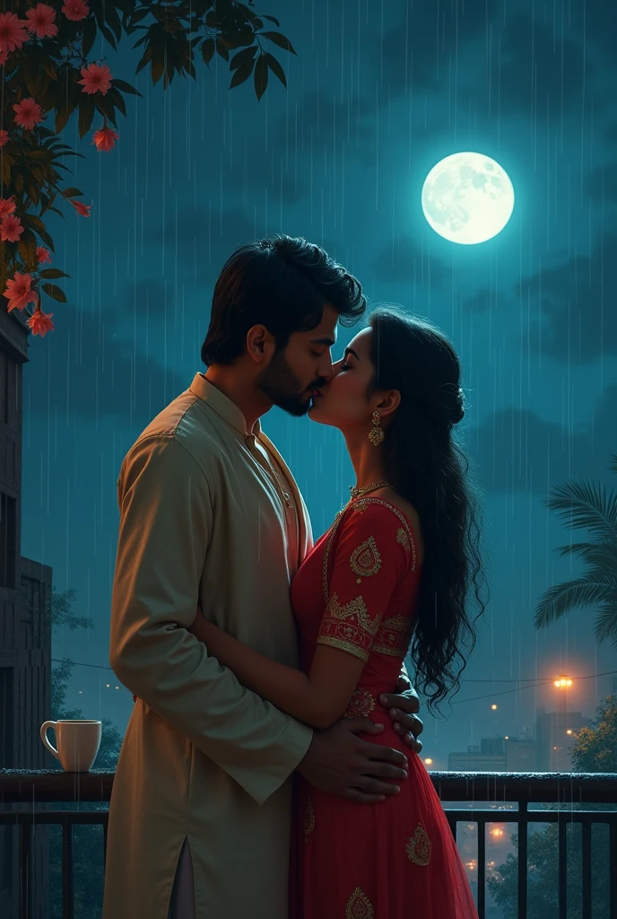 The totan mousi kissing chotta beam in moon in dark night with shinny sky in rainy day another guy watching this scene and felling gelious in his balcony drinking with coffee and in same picture some another guy watching this scene and feel gelious in boy should wear bikini no only the boy which is watching the scene he should wear indian style lehenga in south india and boy is to sing song
