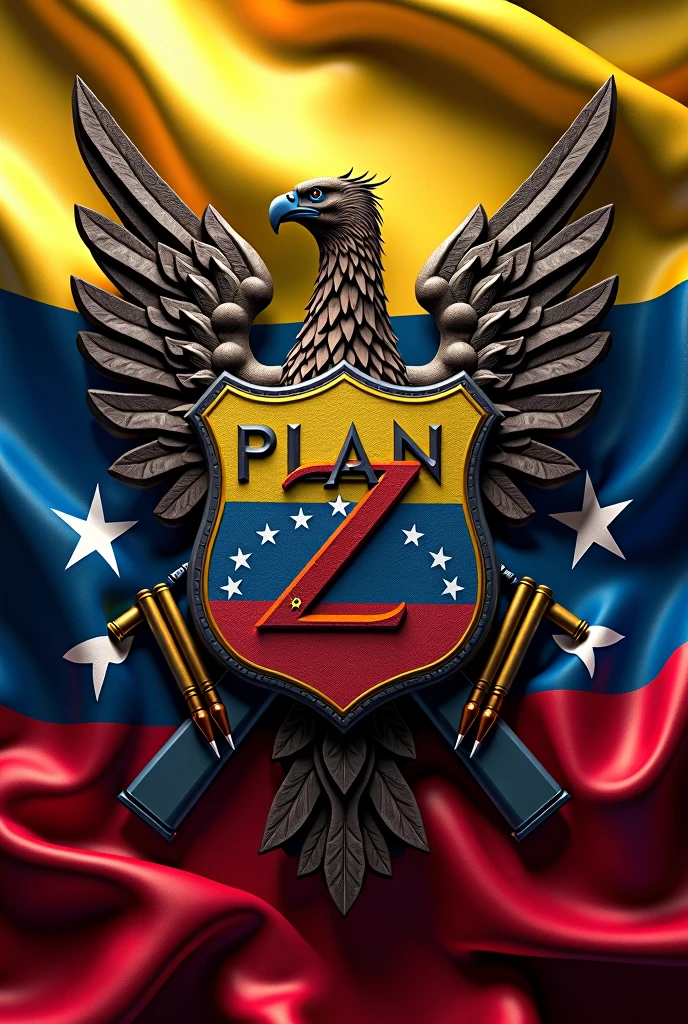 Creates military coat of arms for Venezuelan resistance movement called Plan Z. Use that same image just add the Venezuelan flag, some weapons and the word Plan