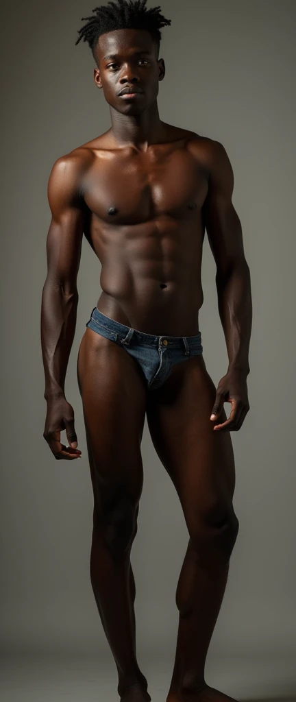Seventeen year old black boy nude with his dick showing full body.