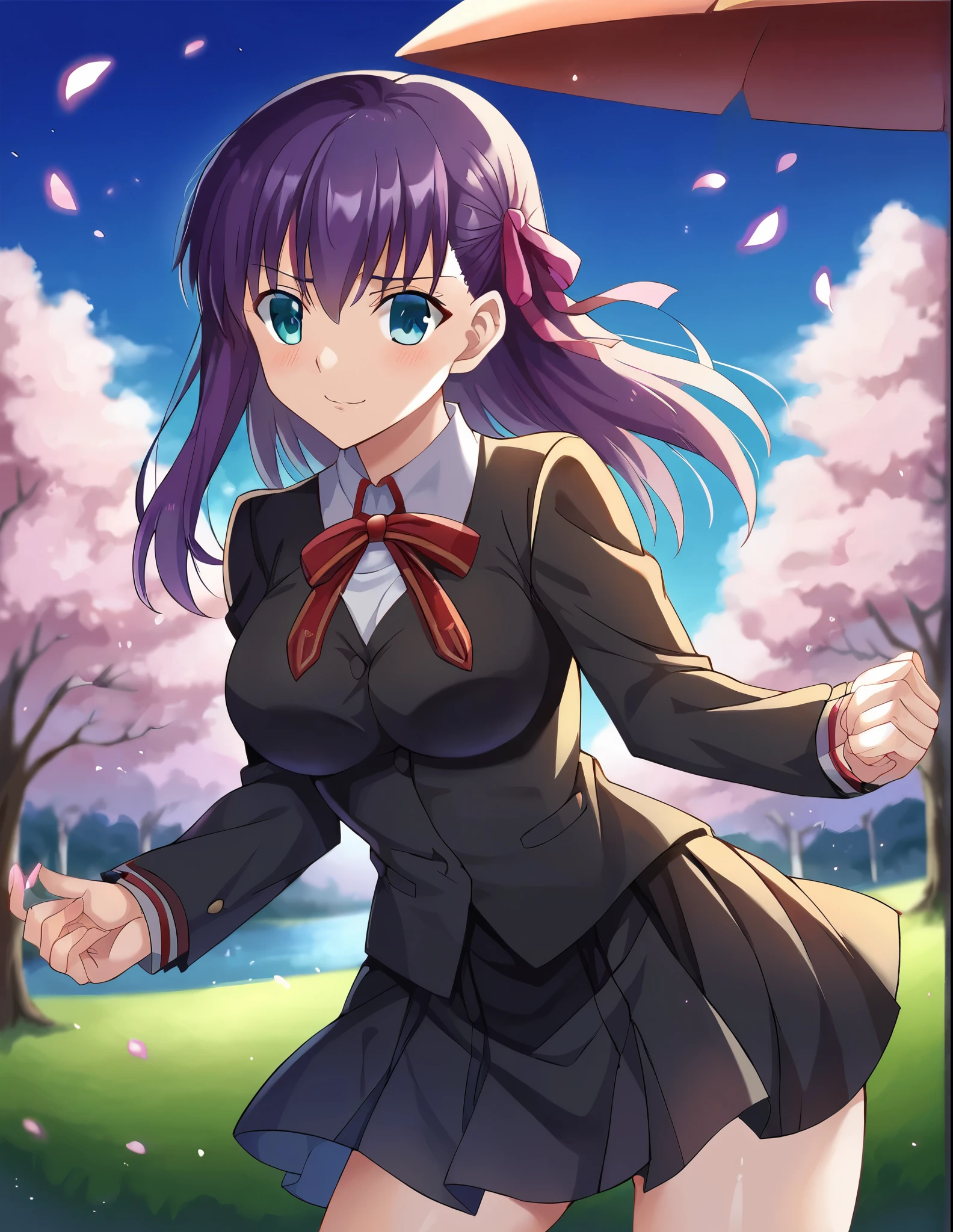 Mato Sakura, fate stay night, school uniform, black uniform, solo, 1girl  