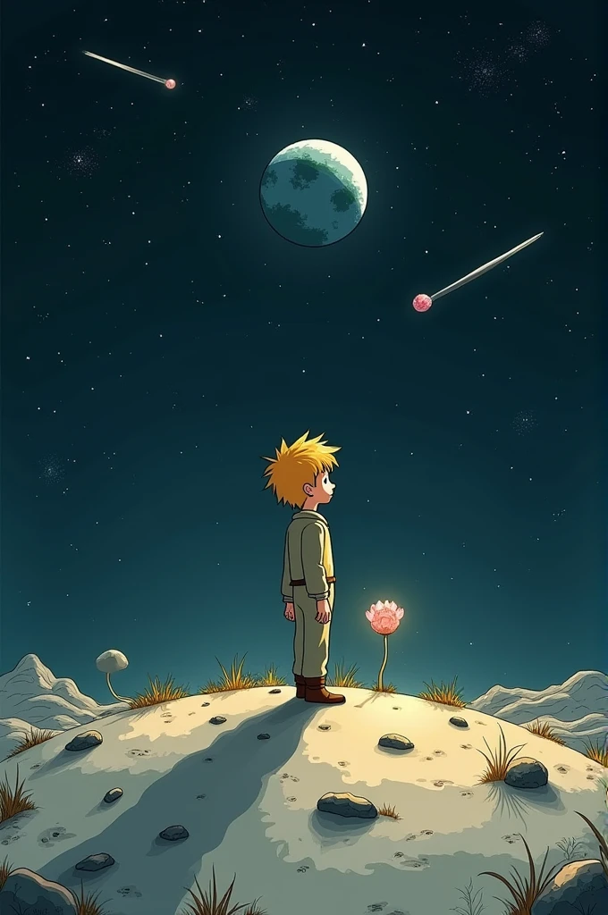 Generate me a new cover of the little prince and make it look like he's on the moon