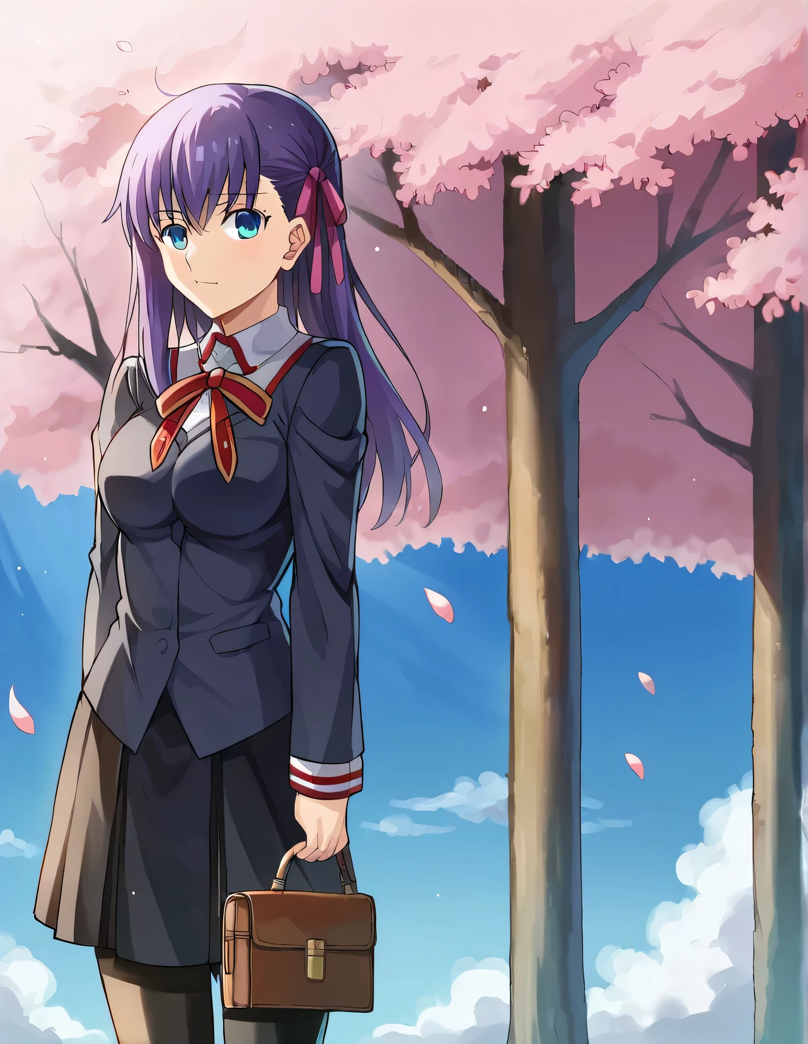 Mato Sakura, fate stay night, school uniform, black uniform, solo, 1girl  