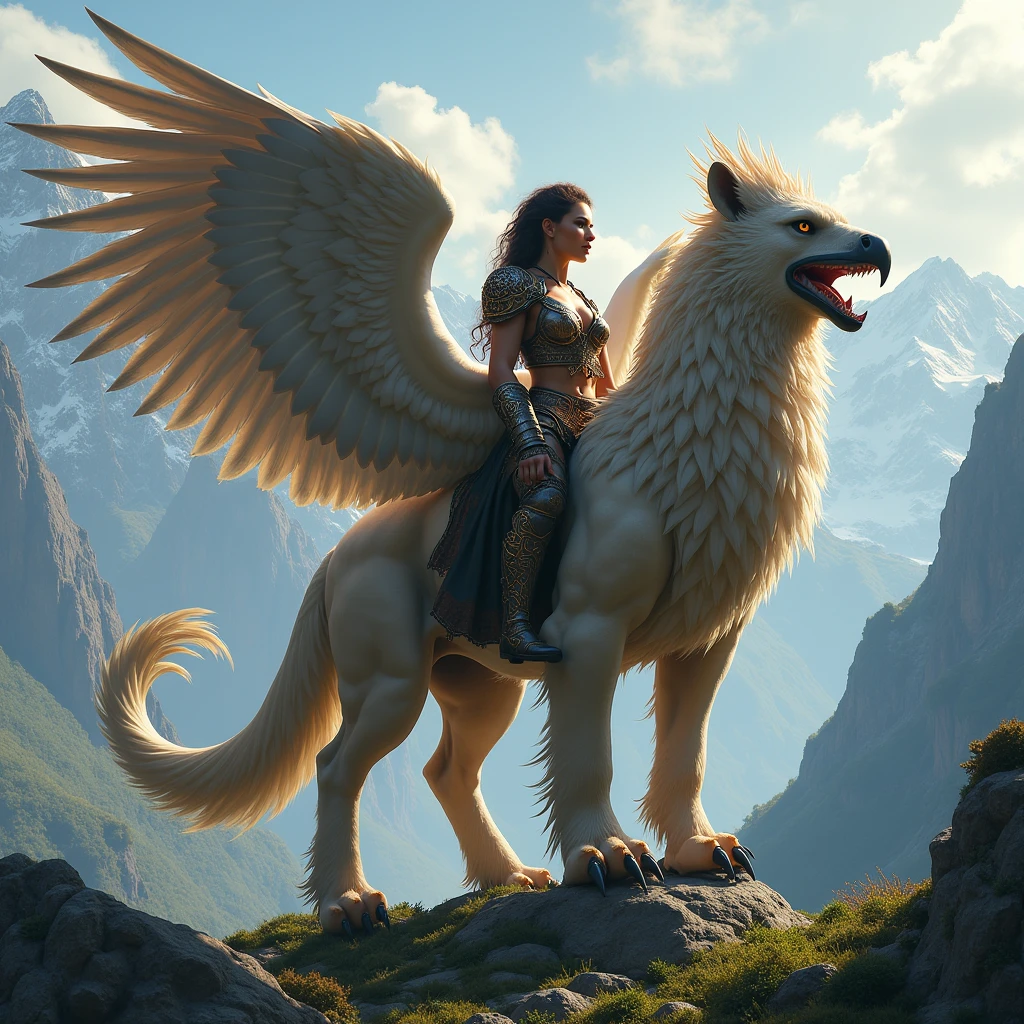 Griffin and beautiful busty griffin rider