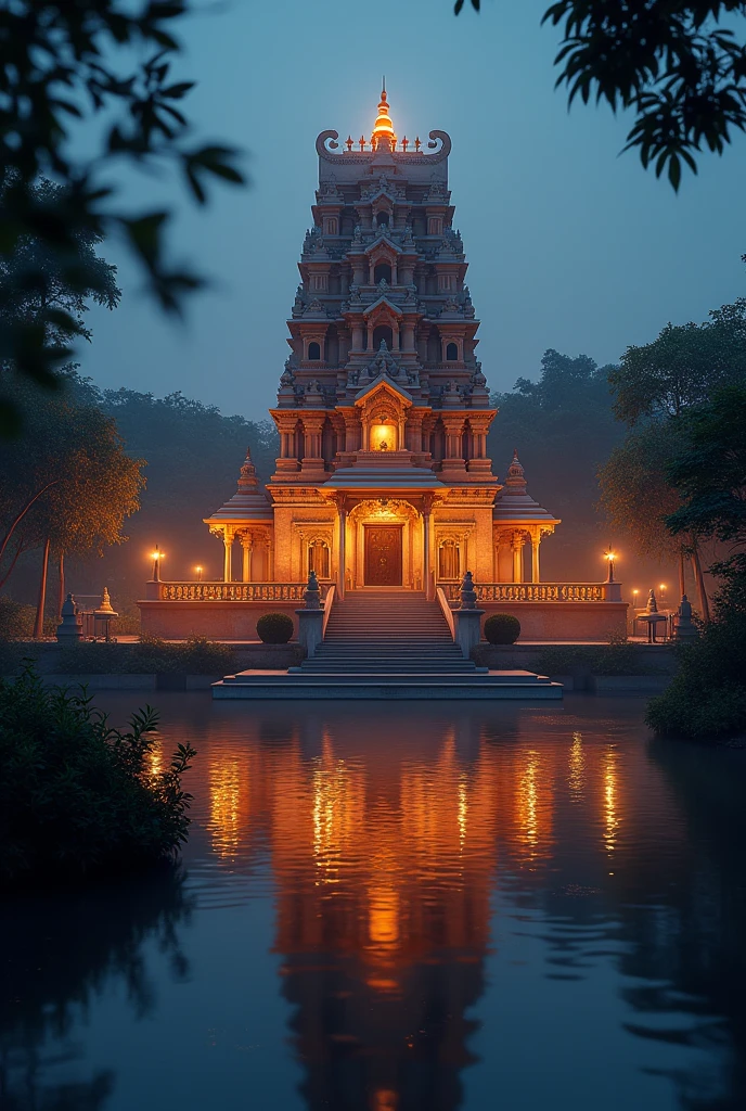 Evening Scene**: A peaceful evening setting with the Jagannat puri temple illuminated softly, reflecting a sense of calm and fulfillment.