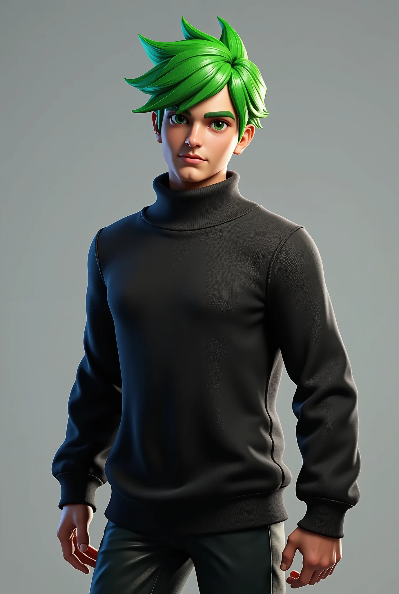 Free fire game hd quality dj alok with black full sleeve sweater and gree hair with green eyes