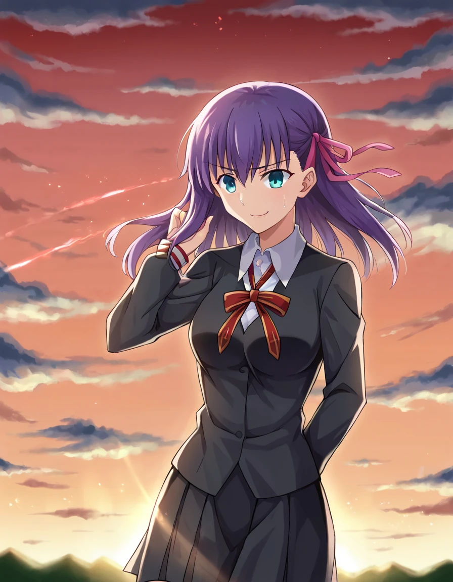 Mato Sakura, fate stay night, school uniform, black uniform, solo, 1girl  