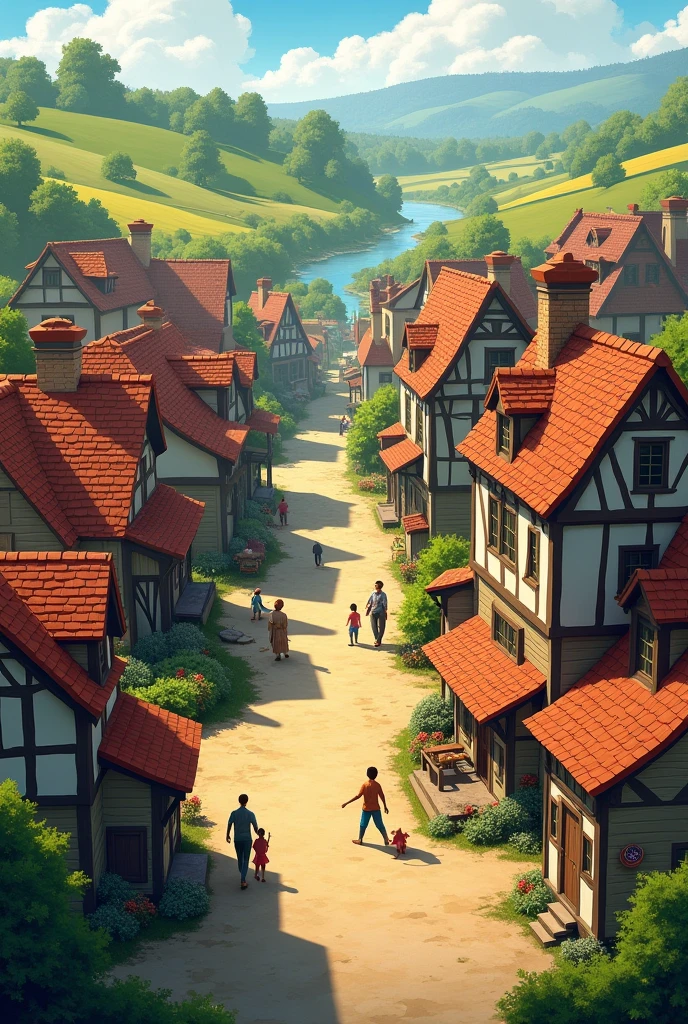 Create a small country town, realistic style