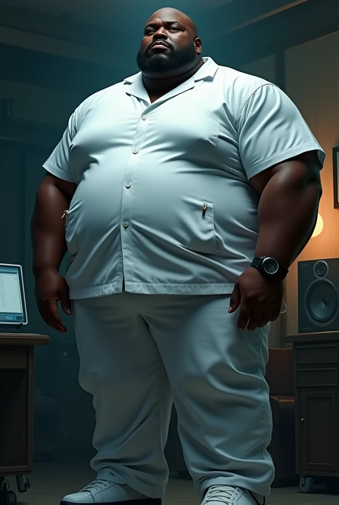 Dark-skinned male nurse, tall and fat dj