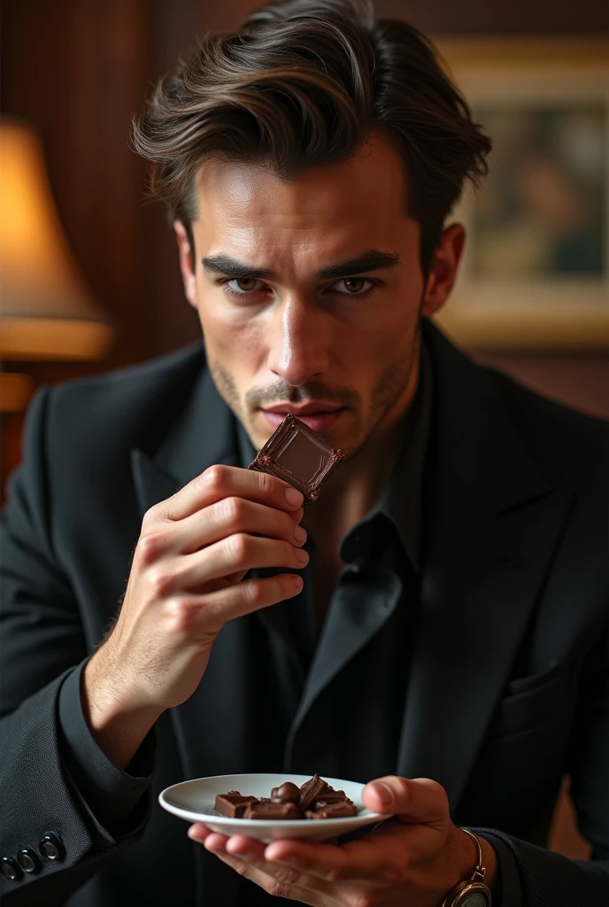 Eating chocolate　male　Handsome　Stylish　smart　Daring　