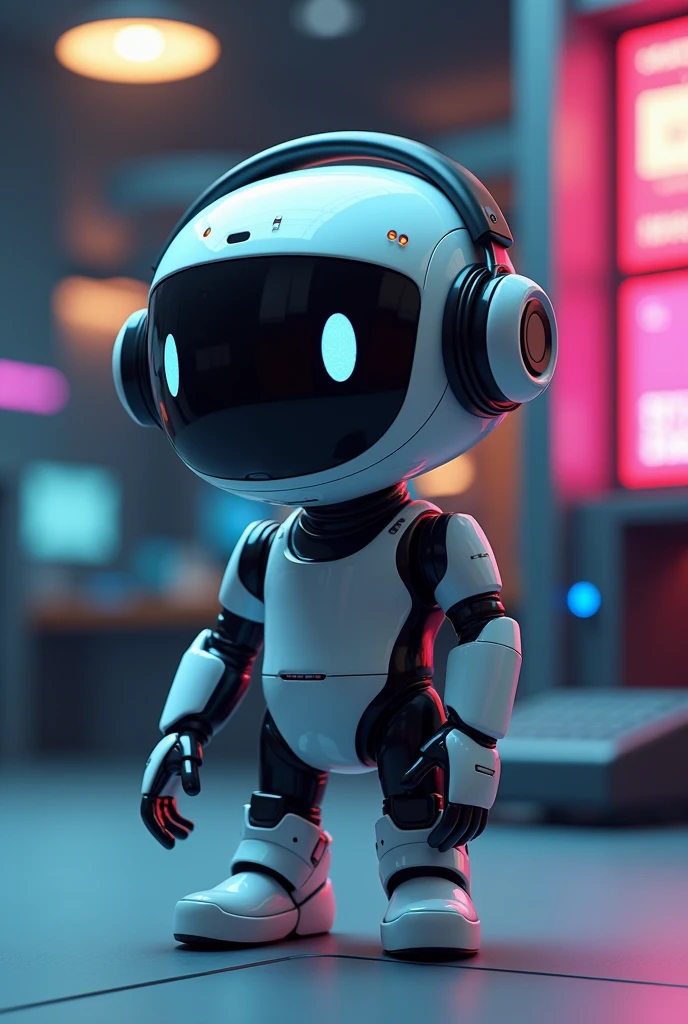 Design a mascot for a language learning company that utilizes artificial intelligence for conversation, with the mascot being acombination of a headset and a microphone. The mascot should reflect the company's expertise in conversation and listening, highlighting its ability to facilitate language learning through AI-powered conversational tools. The design of the mascot should be a fusion of a mic and headsetLess