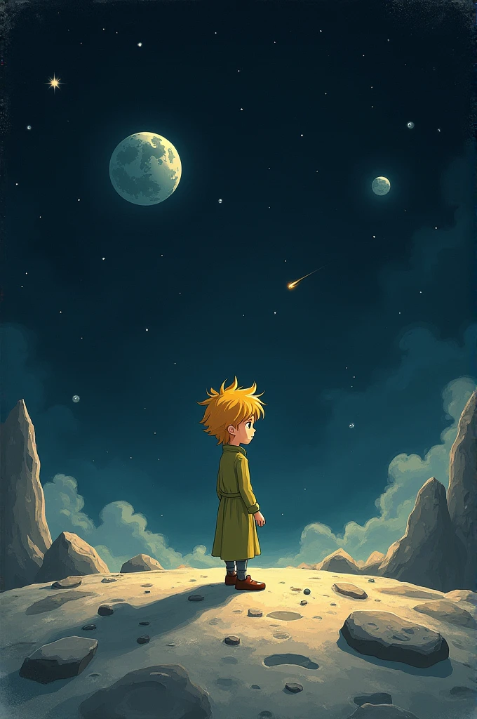 Generate me a new cover of the little prince and make it look like he's on the moon