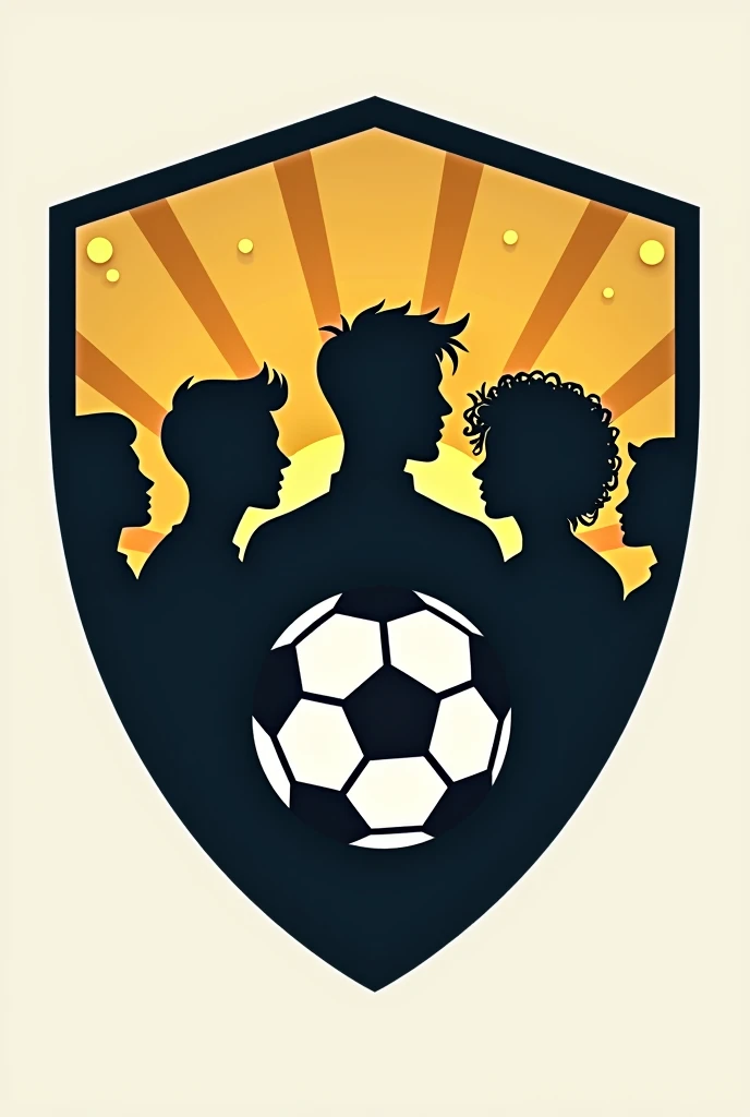 Soccer shield where the central theme is the soccer ball, beer and friends in two-dimensional and two-color format