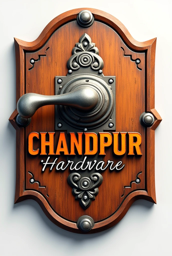 A logo, which reads Chandpur Hardware, with a picture of a doorhandle lock, 3D colour full image