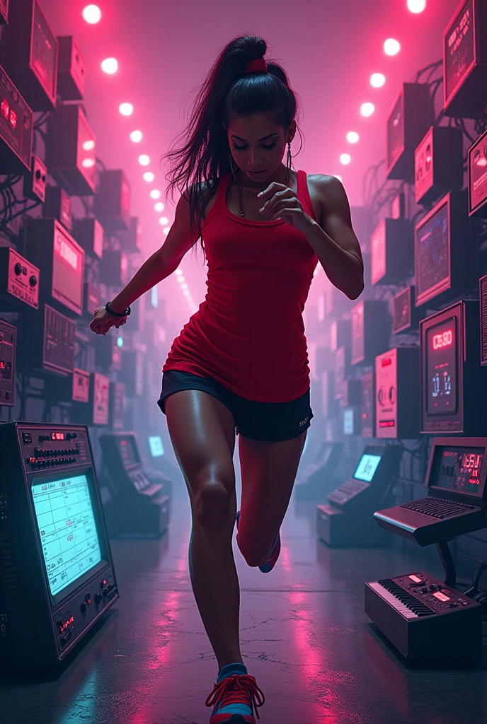 cardio instrumental workout mix, trending on, trending on artstartion, medibang, red tank-top, vaccaro, cardi b, hearts, - w 1 0 2 4, devices and instruments, internals revealed