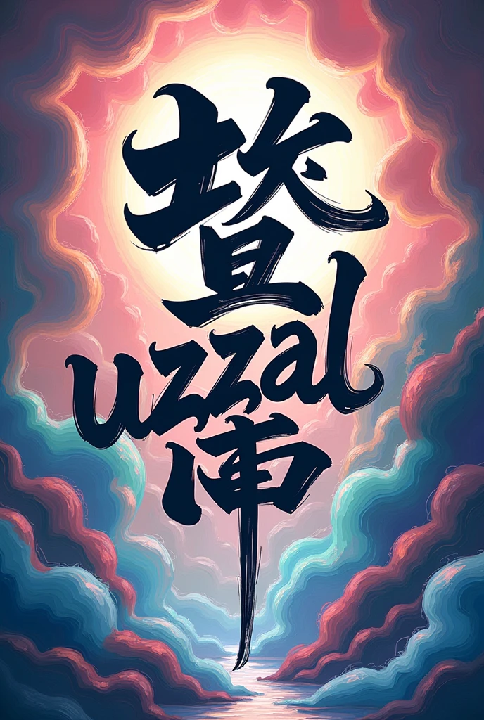 Uzzal English word calligraphy with background anime design