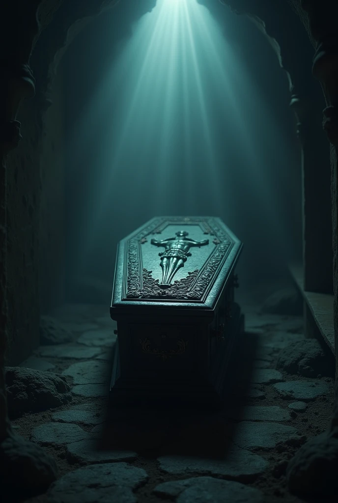 A dark place with a coffin