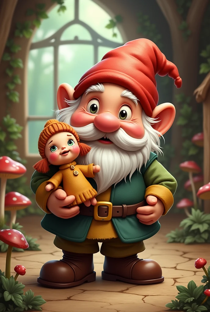 Cartoon dwarf with cute dool