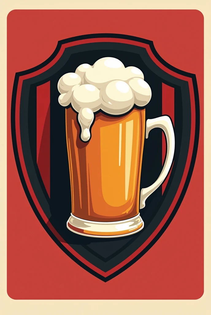 Soccer shield where the central theme is the beer soccer ball in two-dimensional and two-color format inspired by the AC Millan team from Italy
