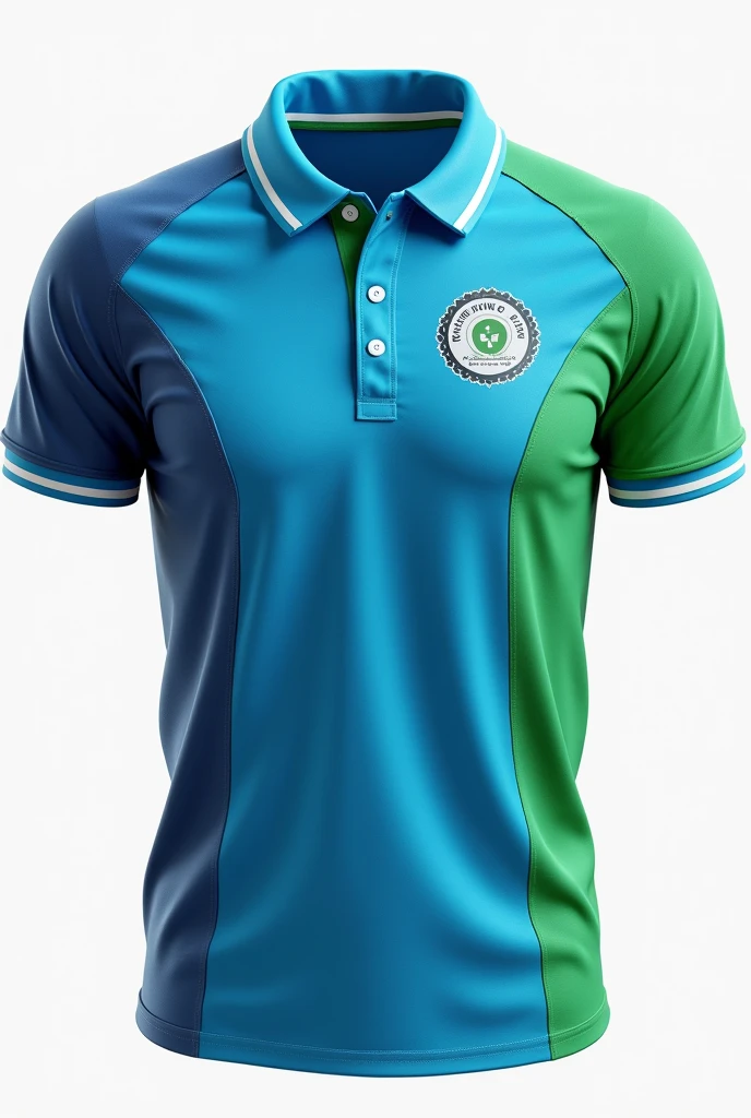 A back-to-back science club polo shirt Jersey with colors blue green and white. Then science related images.