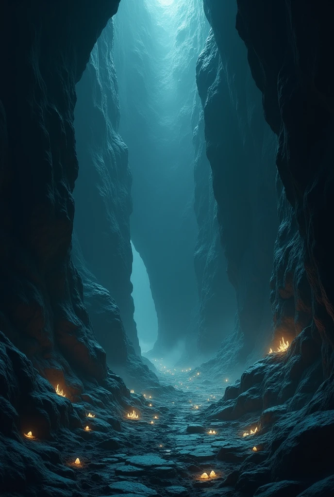 create a cave that has shadow with diamonds glowing faintly
