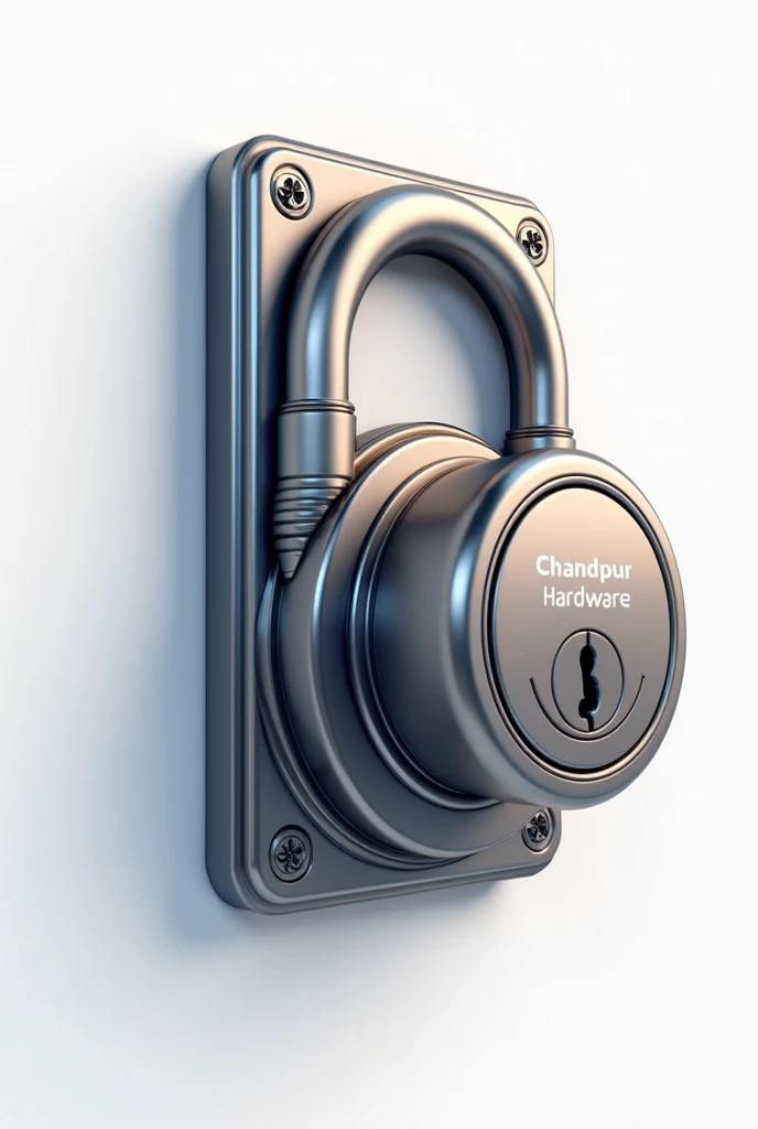 A logo deassign for hardware shop which name is Chandpur Hrdware, with a picture of door lock. 3D colour full image