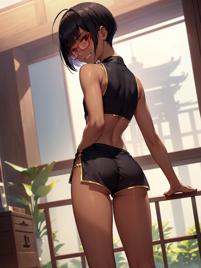ancient china, chinese girl, naked, buns, makeup, thin body, pointy breasts, sexy pose, tatami, intimate atmosphere