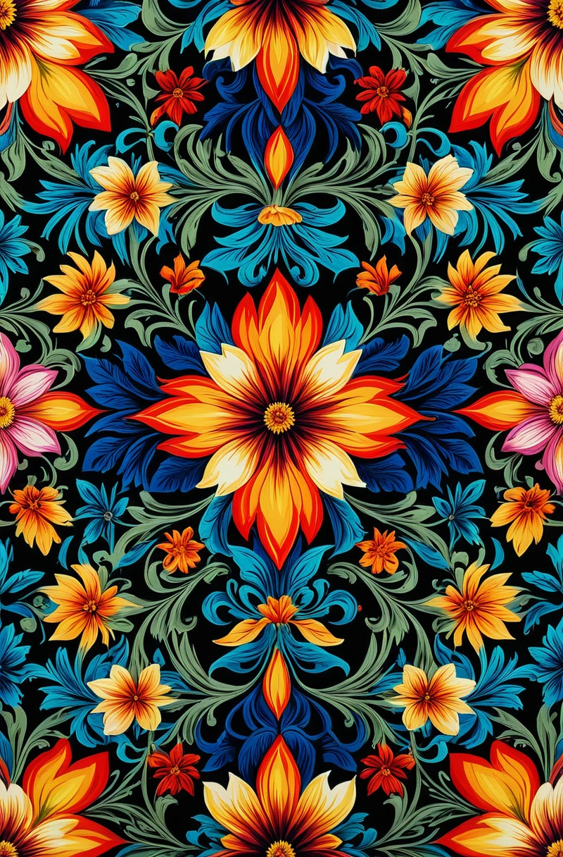 seamless pattern, tapestry, intricate, full of detalis, colorful