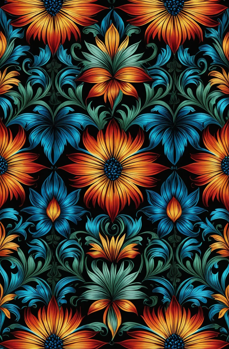 seamless pattern, tapestry, intricate, full of detalis, colorful