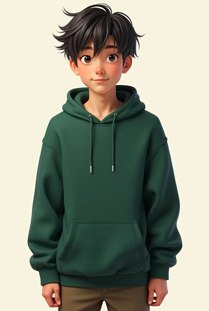 A tall boy wearing a green hoodie with 2010-style hair.