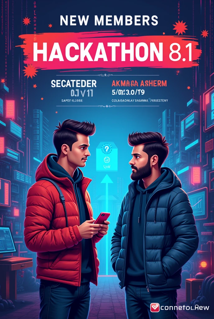 Make a poster for hackathon 8.1 whose secretary is Akshat Pareek
President is dhanajay sharma
akshat.119379@stu.upes.ac.in is akshat contact number and this poster is for registration of new member before 10 September