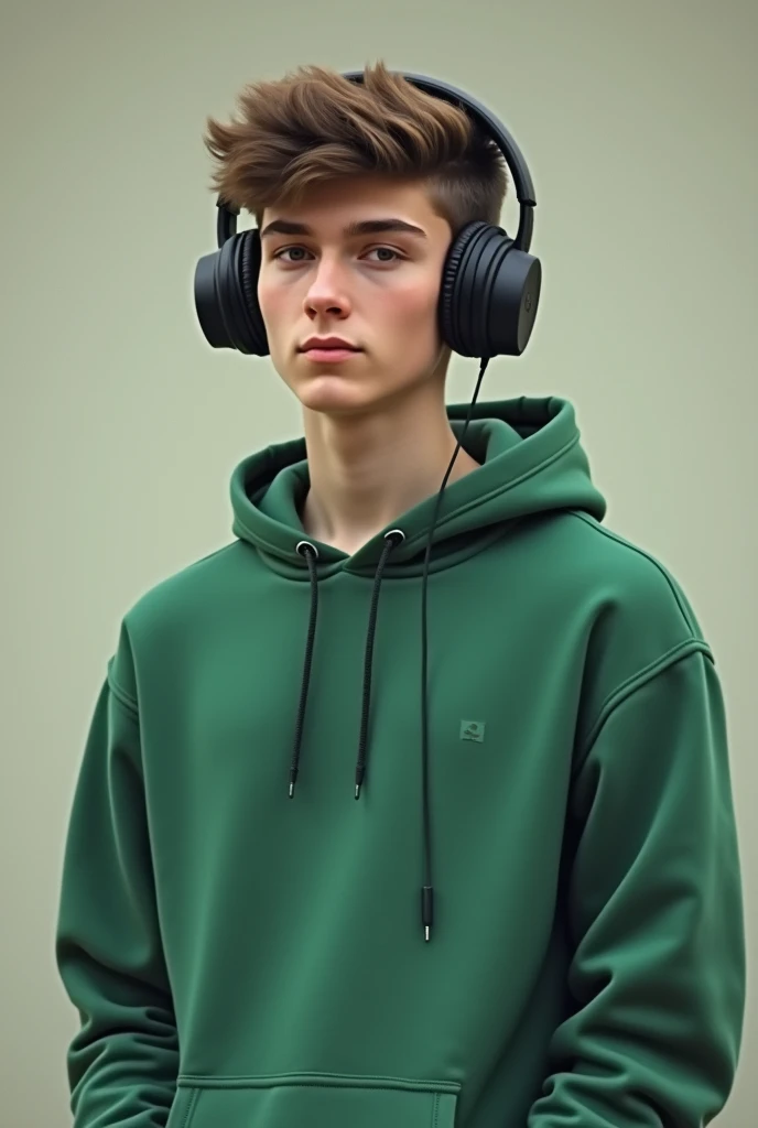 A tall  boy wearing a green hoodie, 2010 profile picture, wearing gaming headphones.