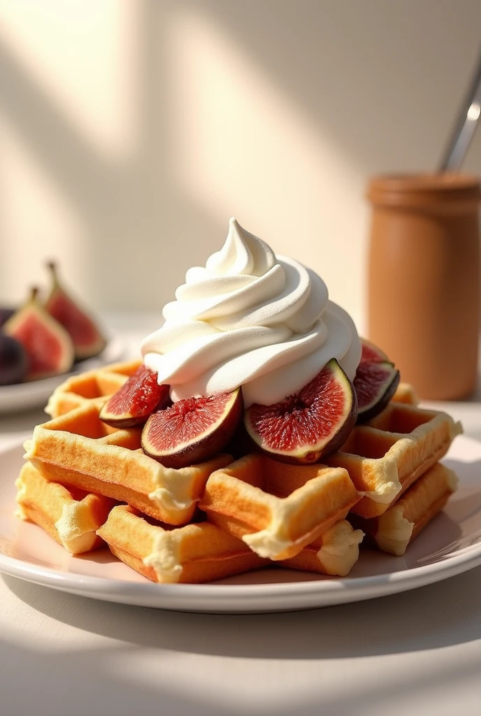 Fig waffles with whipped cream 