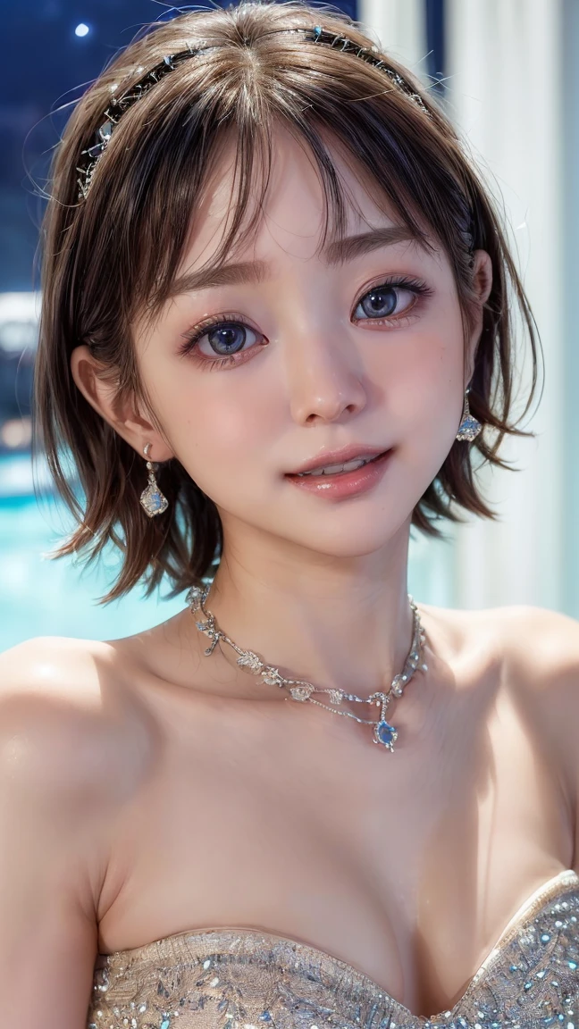 (4k quality:1.3),(Highest quality:1.3),(Whitening:1.4),(Baby Face,Girl:1.3),(The best beauty:1.5),rich,Upper Body,smile,(Strapless bejeweled dress:1.3),(Different dimension:1.6),Overflowing breasts,(jewelry),Captivate a man,Cleavage,(Super Celebrities:1.5),(Supermodel:1.4),(Whitening:1.2),(Tight waist:1.4),(Night viewの良いホテル:1.1),(luxury:1.2),(Arisa Hanyu:1.5),(anorexia:1.4),(Night view:1.3),(Face close-up),Catchlight,(Child's face:1.6),(smile:1.1),(Light blue hair:1.3),(Half Up Hair:1.3),(Light blue eyes:1.4),(2D cuteness:1.5),(Cute Makeup),Beautiful fingertips,(Sexy and cute:1.6),(Luxury hotel:1.6),(White Gal:1.6),(Transparent white skin:1.4),(albino:1.5),(Lighting hits the subject:1.3)