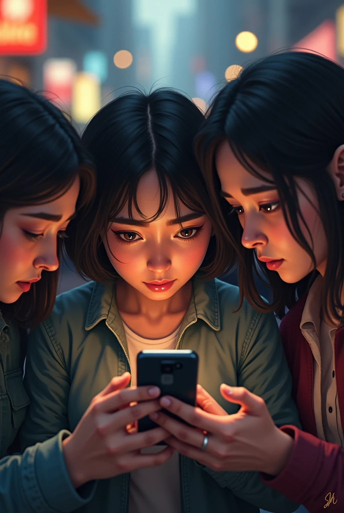 People worried looking at their cell phones