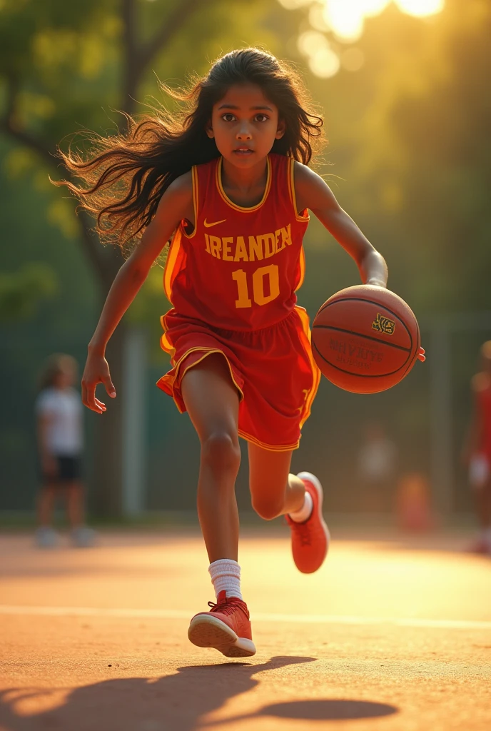 Indian girl playing basketball