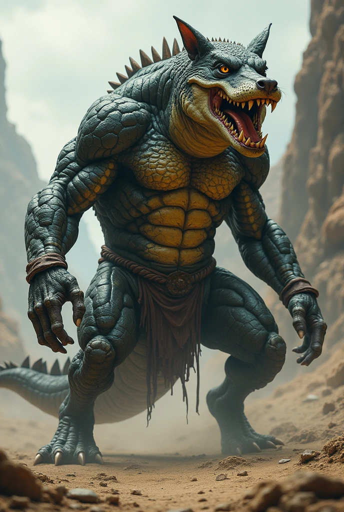 Crocodile and dog fusion full angry and big highted muscular creatures