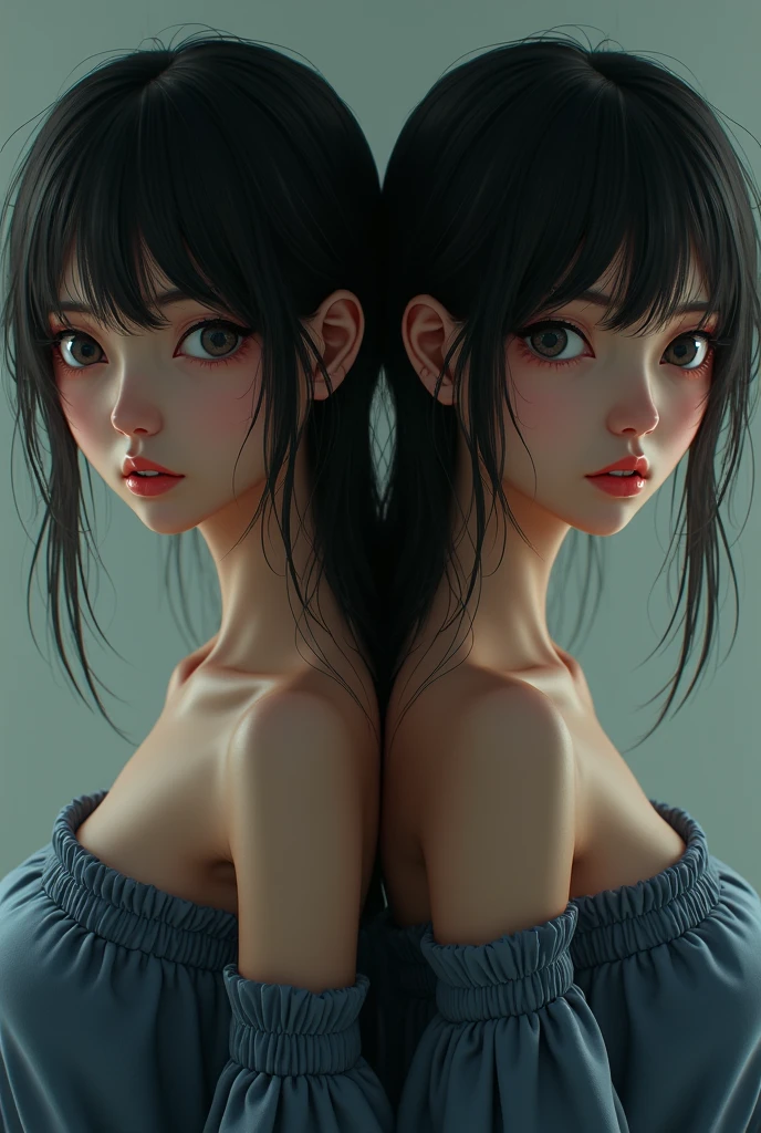 (masterpiece:1.3), (8k, Photoreal, Raw photo, best image quality: 1.4), Japanese high school girl、(random hairstyle:1.2)、super detail face、eye for details、double eyelid、sharp focus:1.2、Beautiful woman:1.4、超A high resolution、(Photoreal:1.4)、Highly detailed and professionally lit smiles、shoulder out、thin、serious expression、short haired、deadly position (((cloned face)))
(((similar identical twins)))
All the girls have the exact same face, The two have the same face and figure, as if they were mirror images.