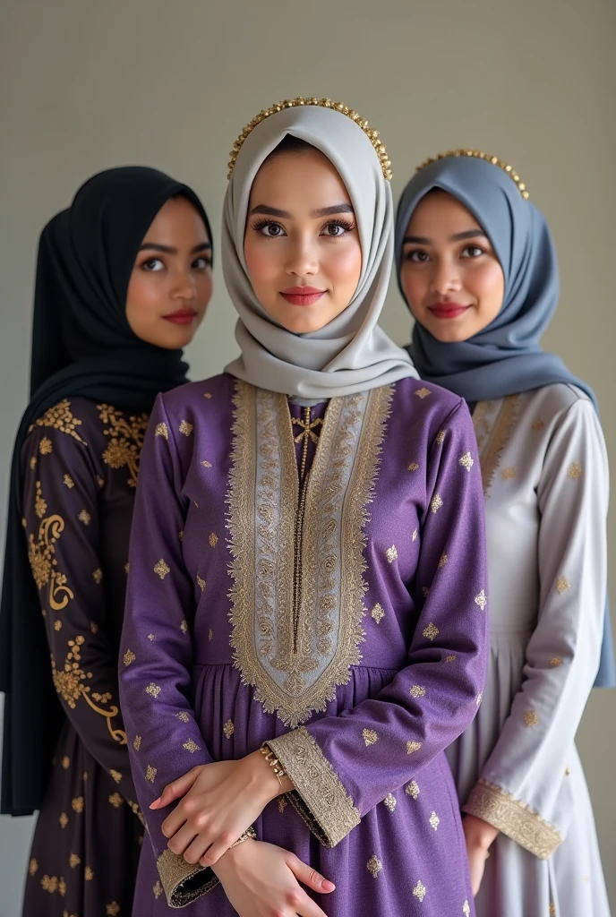 4 young malay girl in hijab wearing floral baju kurung 20 - 23 years old, nighttime, beautiful girl with beautiful perfect body, location: couch in nightclub, professional photography, bright lighting, 28mm lens, Establishing shot, deep focus cinematography effect, Natural Lighting, pastel color grading, high quality, ultra detail, 8k resolution,