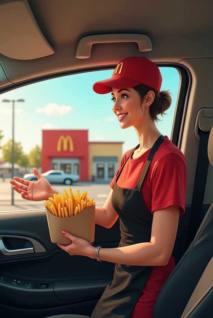 araffe woman sitting on a bench with a bag of mcdonald's, giantess art, [ 4 k digital art ]!!, style artgerm, artgerm style, artwork in the style of guweiz, serving big macs, super realistic food picture, real life big mom, like artgerm, in style of artgerm