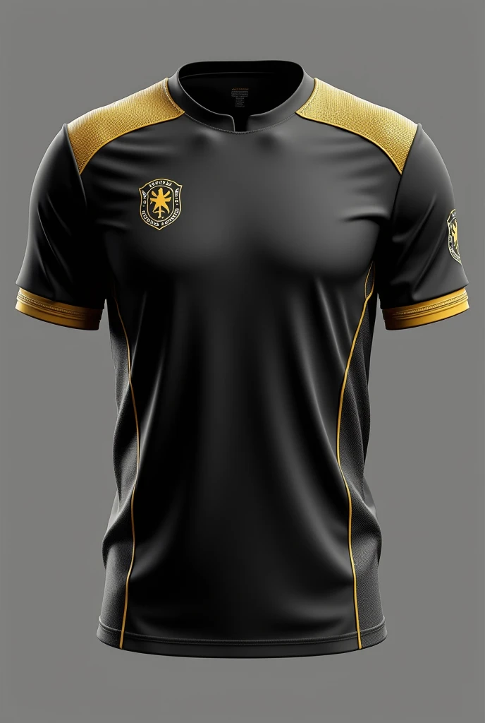 Design a sports jearsy for the cricket in Light black and gold colour