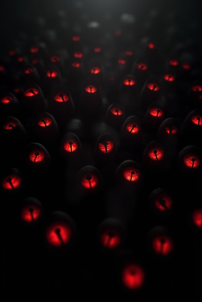 Many eye that is looking at us in a dark place and a dark background like literally dark and just some many eyes that is red and looking at us.