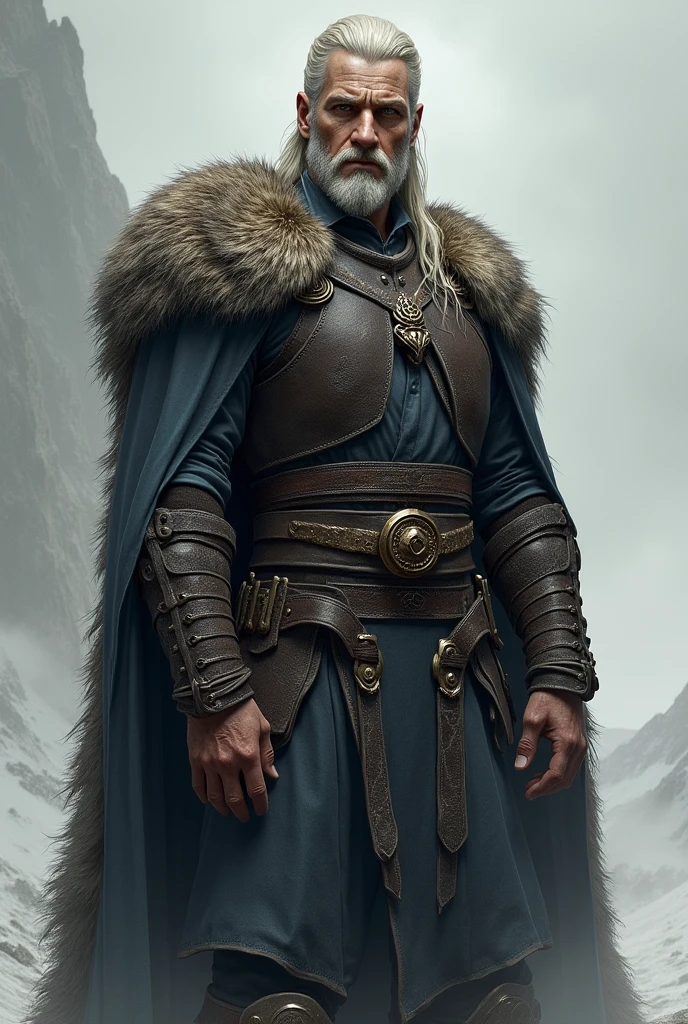 Skin Tone: Pale, with the rugged weathered look of someone who has spent much time in the harsh Skyrim wilderness.
Hair: Long, ash-blond hair tied back, with a full beard.
Eyes: Steel grey, reflecting his unwavering resolve and fiery spirit.
Body: Broad-shouldered and muscular, with numerous scars from battles fought in the name of Talos.
Clothing: Simple, practical clothing when not in armor, in dark greys and blues, colors associated with storms and battle.
Accessories: Amulet of Talos, symbolizing his devotion, and a cloak of bear fur representing the wild and untamed nature of his god.