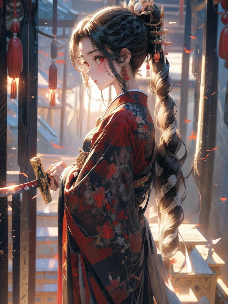 history、Twin tails, masterpiece, chest, Red eyes, Japanese sword、Bidirectional Multiple