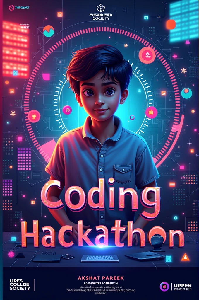Create a poster from upes college for coding hackathon 8.1
Mention contact
Akshat Pareek
Secretary
Computer society
Maild id of akshat is akshat.119379@stu.upes.ac.in