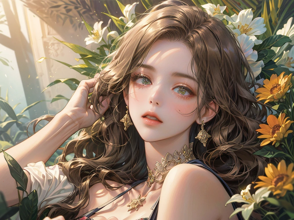 ((highest quality)),(Ultra-high resolution),(Very detailed),(Detailed Description),((The best CG)),(A masterpiece),Ultra-detailed art,Amazing drawing art,(Art with precise details:1.5), (Woman wearing a one-shoulder dress:1.6),Scattered gems:1.4,