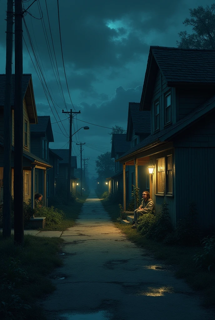 residents of a small town hiding at night in their homes
