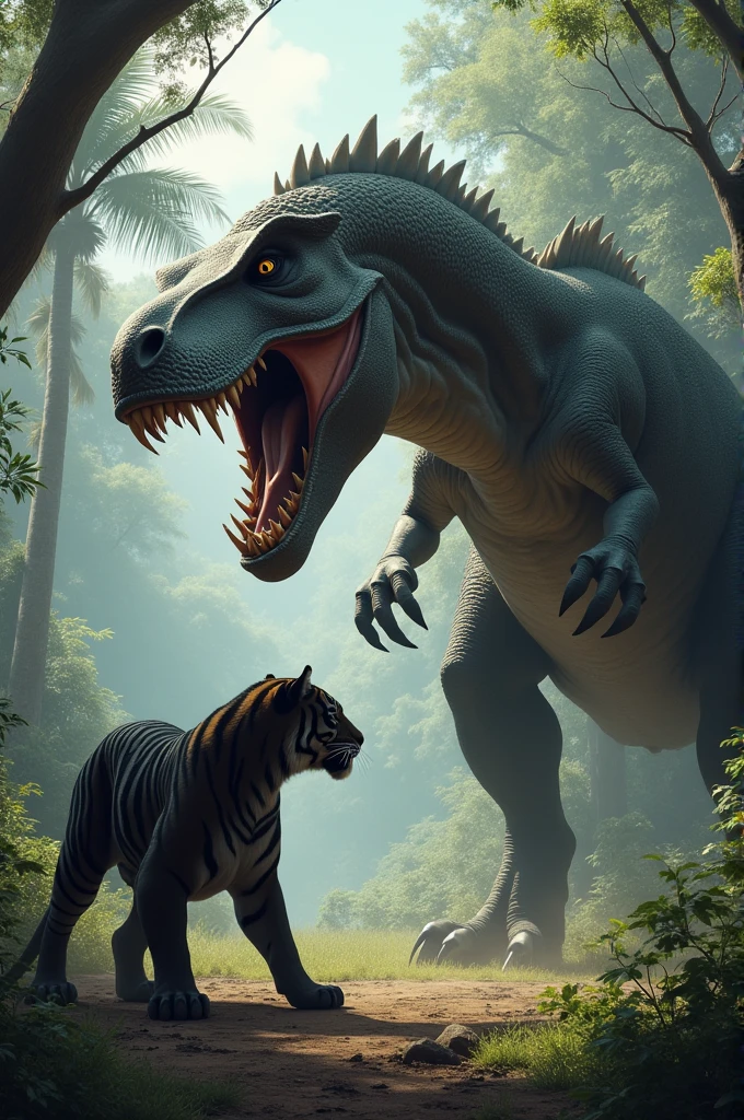 Black tiger vs dinosaur